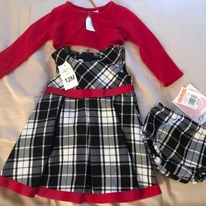 Bonnie Jean Black & White Plaid Dress w Red